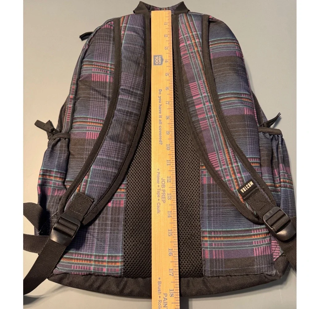 Volcom Plaid Backpack Purple Blue Pink Skate School Bag with Laptop Sleeve Y2K
